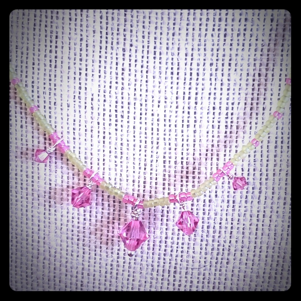 Rose and Lime Crystal Dangle Choker Necklace